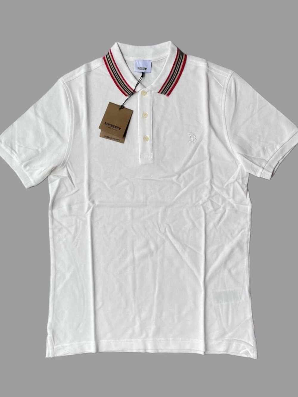 Burberry Men's White Cotton Polo Shirt Large